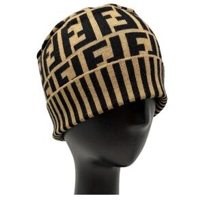 Fendi Black and Tan Logo Beanie